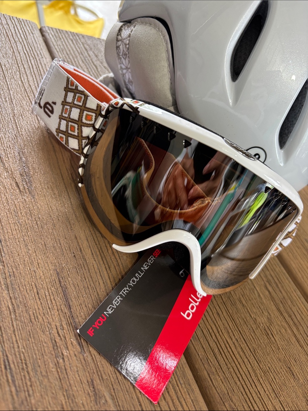 bolle White Ski Goggles with Brown Mirrored Lens
